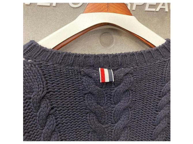 Thom Browne Wollstrickpullover mit Zopfmuster Navy - Ansicht 3