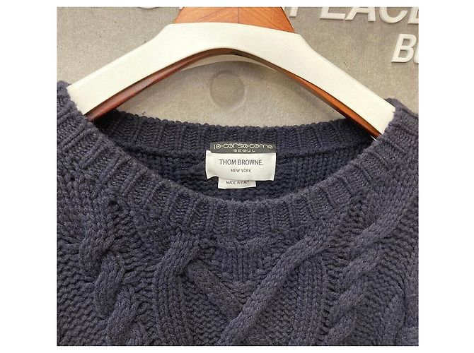 Thom Browne Wollstrickpullover mit Zopfmuster Navy - Ansicht 4