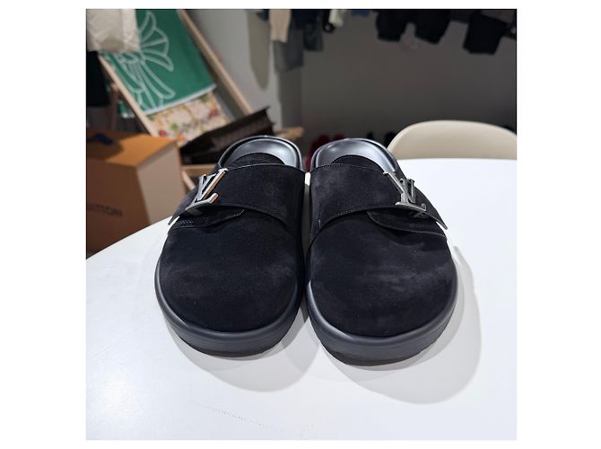 Louis Vuitton Suede Mules Silver-tone Black (Size - view 2