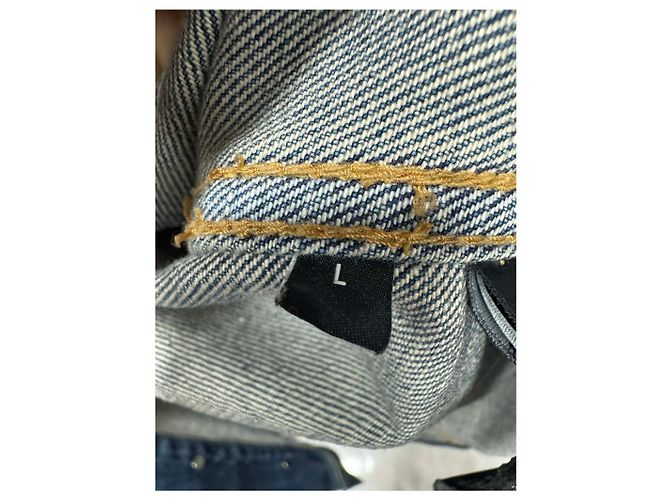 Céline Giacca in denim con cappuccio e logo bianco - vista 4