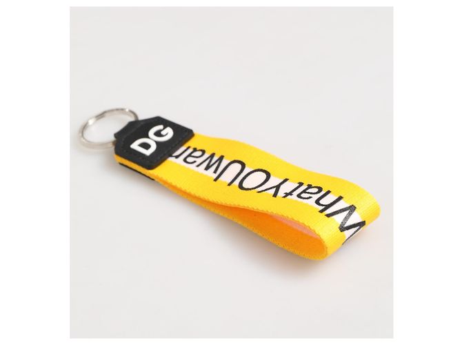 Dolce & Gabbana Yellow Logo Polyester Silver Brass Holder Keychain Keyring - view 2