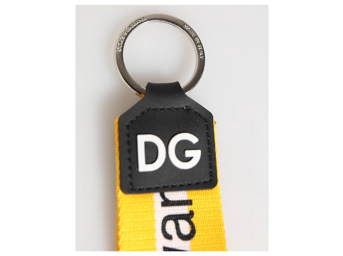 Dolce & Gabbana Yellow Logo Polyester Silver Brass Holder Keychain Keyring - view 3