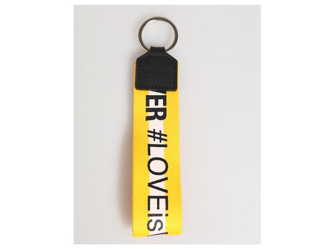 Dolce & Gabbana Yellow Logo Polyester Silver Brass Holder Keychain Keyring - view 4