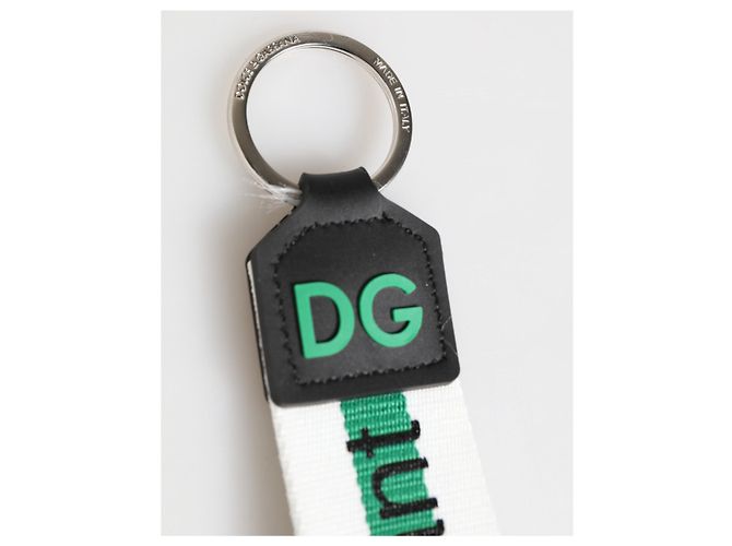 Dolce & Gabbana Green Logo Polyester Silver Brass Holder Keychain Keyring - view 2