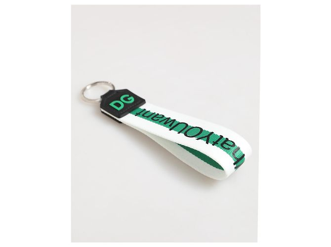 Dolce & Gabbana Green Logo Polyester Silver Brass Holder Keychain Keyring - view 3