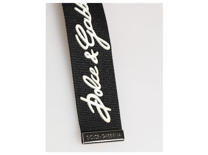 Dolce & Gabbana Black White Polyester DG Logo Silver Men Keychain Keyring - view 2