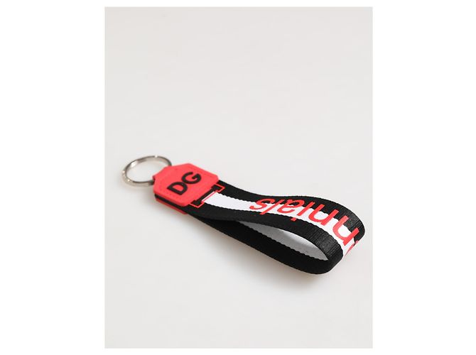 Dolce & Gabbana Red White DG Logo Polyester Brass Holder Keychain Keyring - view 3