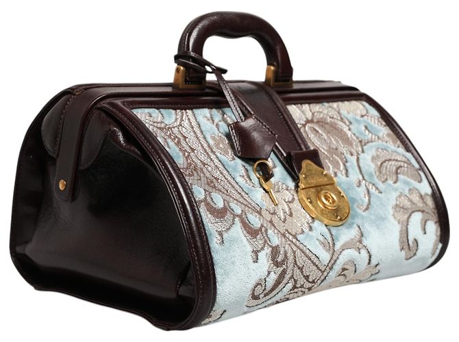 Dolce & Gabbana Borsa da viaggio in pelle jacquard floreale blu e marrone - vista 2