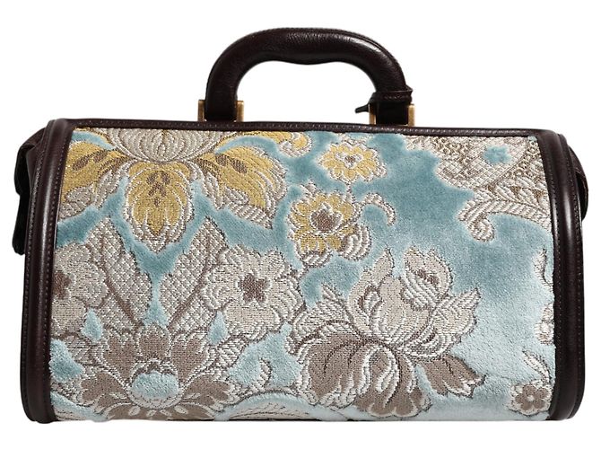 Dolce & Gabbana Borsa da viaggio in pelle jacquard floreale blu e marrone - vista 3