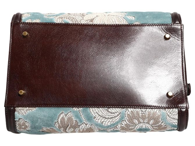 Dolce & Gabbana Borsa da viaggio in pelle jacquard floreale blu e marrone - vista 5