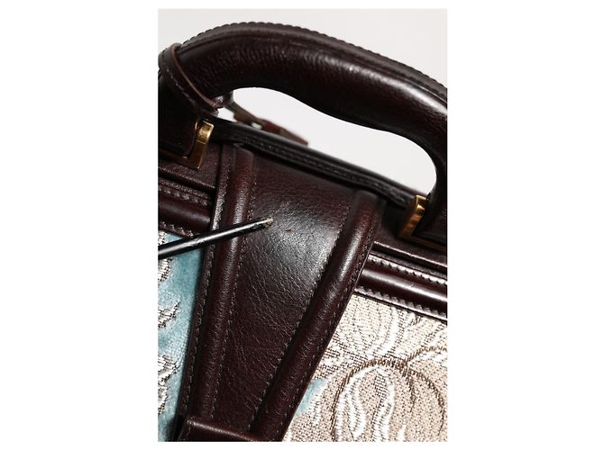 Dolce & Gabbana Borsa da viaggio in pelle jacquard floreale blu e marrone - vista 6