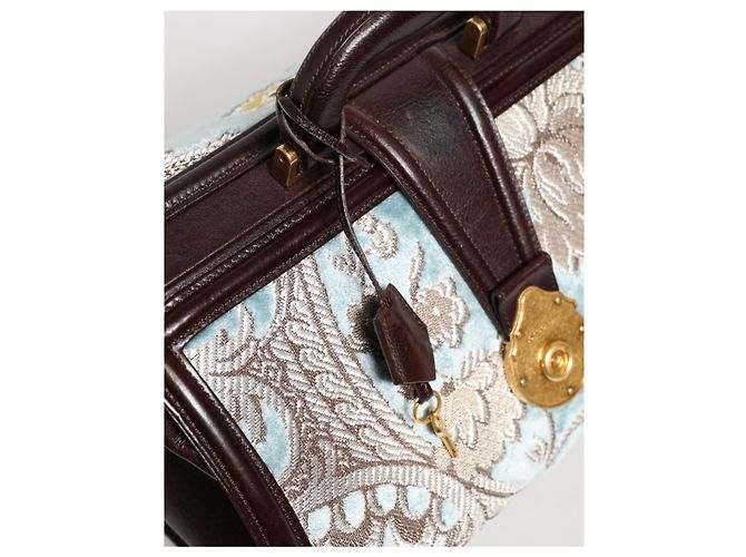 Dolce & Gabbana Borsa da viaggio in pelle jacquard floreale blu e marrone - vista 7