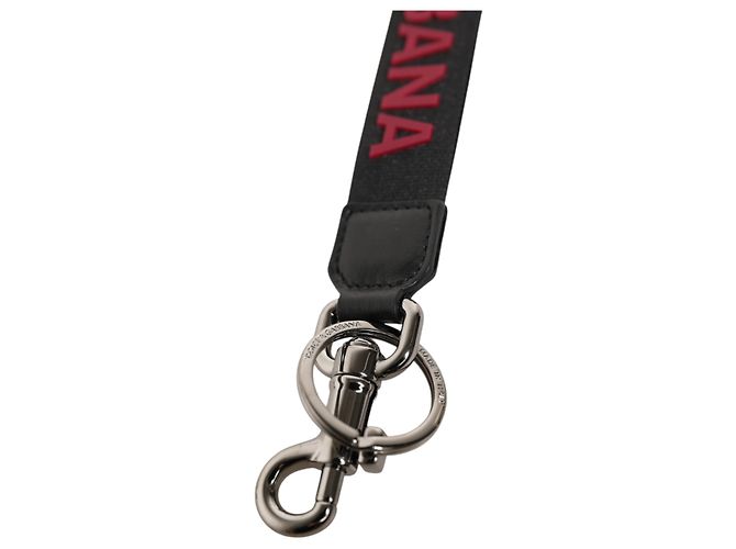 Dolce & Gabbana Black Red DG Logo Polyester Silver Men Keychain Keyring - view 3