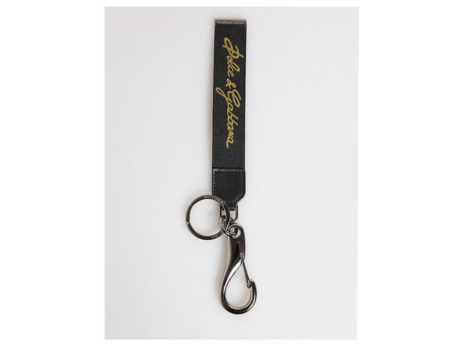 Dolce & Gabbana Black Yellow Polyester DG Logo Silver Keychain Keyring - view 2