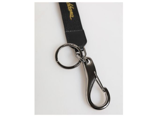Dolce & Gabbana Black Yellow Polyester DG Logo Silver Keychain Keyring - view 3