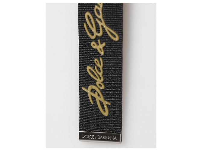 Dolce & Gabbana Black Yellow Polyester DG Logo Silver Keychain Keyring - view 4