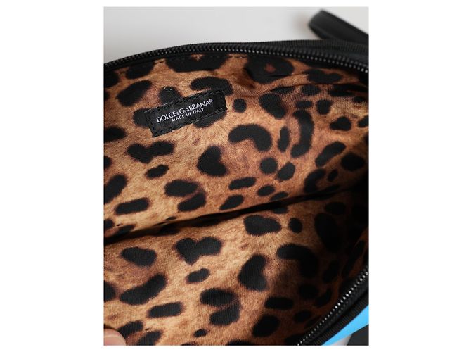 Dolce & Gabbana Pouch zip in nylon blu con logo DG - vista 6