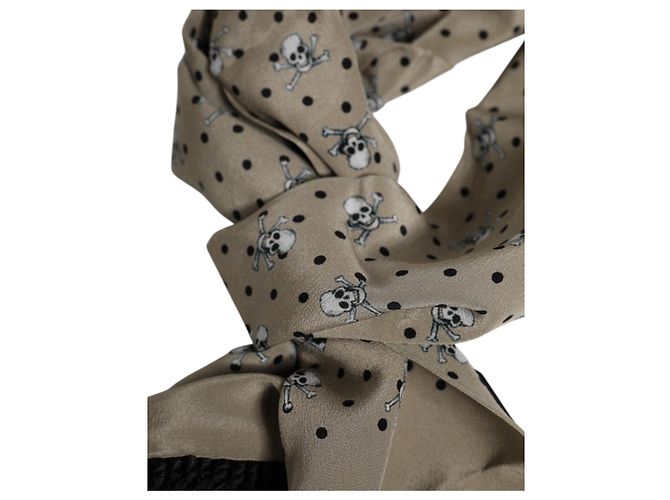Dolce & Gabbana Sciarpa foulard in seta con frange e teschi grigi da uomo - vista 3