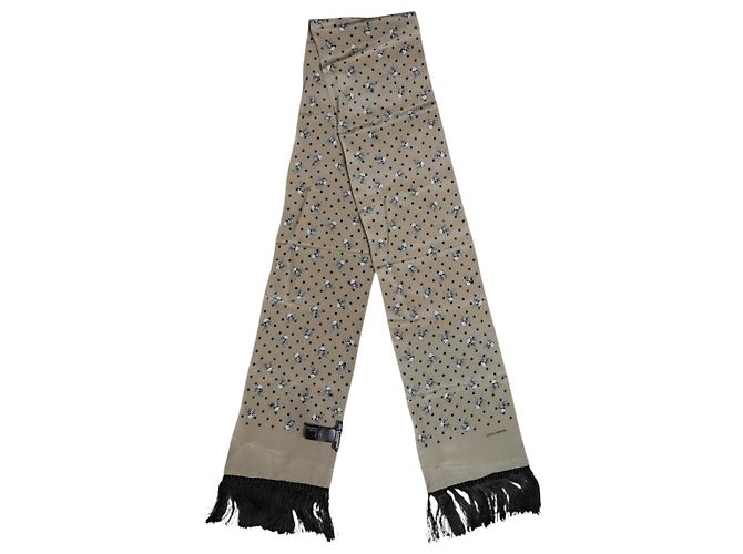 Dolce & Gabbana Sciarpa foulard in seta con frange e teschi grigi da uomo - vista 4