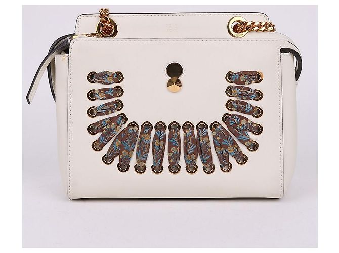 Fendi Borsa a tracolla con catena in pelle bianca - vista 2