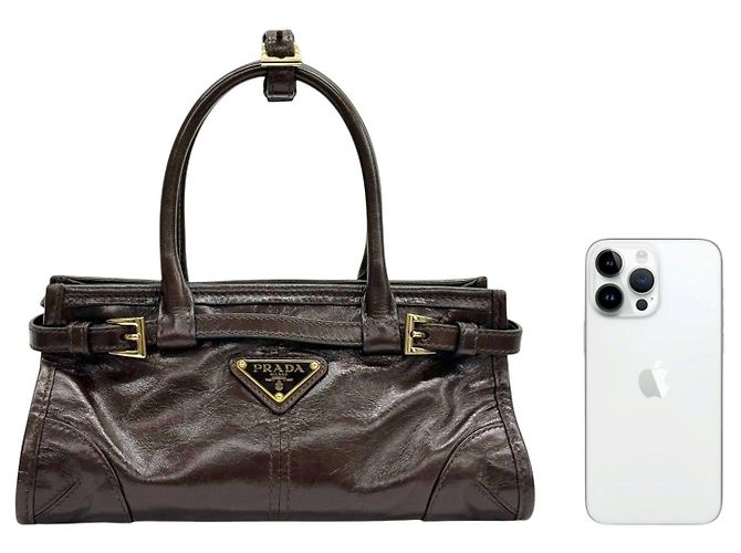 Prada Mini Tote Bag aus braunem Leder - Ansicht 3