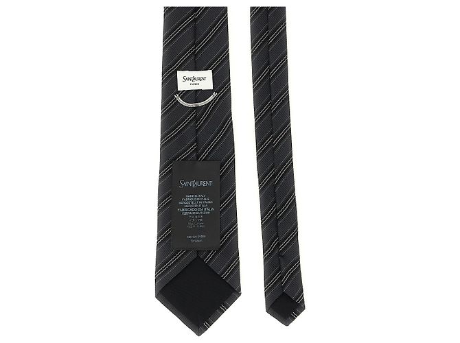 Autre Marque Cravatta SAINT LAURENT in seta jacquard a righe grigia - vista 2