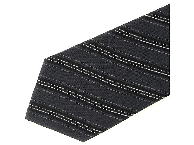 Autre Marque Cravatta SAINT LAURENT in seta jacquard a righe grigia - vista 3