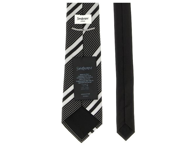 Autre Marque Cravatta SAINT LAURENT in seta jacquard a righe bianco e nero - vista 2