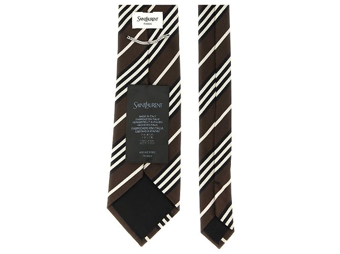 Autre Marque Cravatta SAINT LAURENT in seta marrone a righe - vista 2