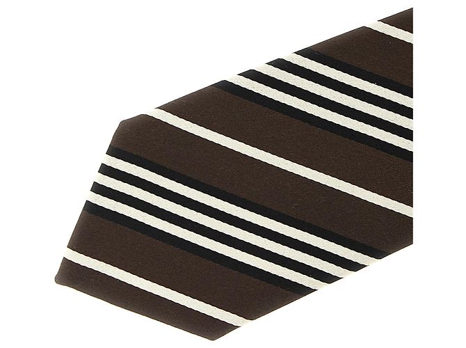 Autre Marque Cravatta SAINT LAURENT in seta marrone a righe - vista 3