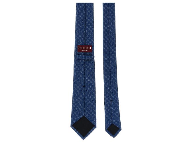 Cravatta Gucci in seta blu con monogramma GG e ape - vista 2