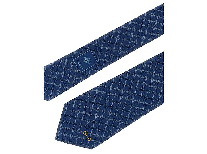 Cravatta Gucci in seta blu con monogramma GG e ape - vista 3