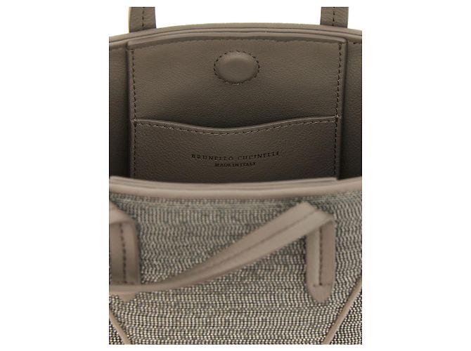 Brunello Cucinelli Borsa in pelle di vitello grigia - vista 4