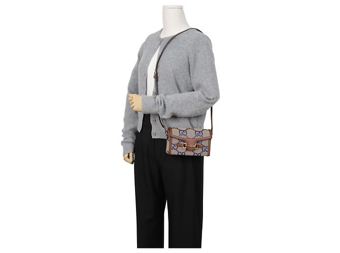 Gucci Borsa a Tracolla Mini Jumbo Horsebit Marrone - vista 16