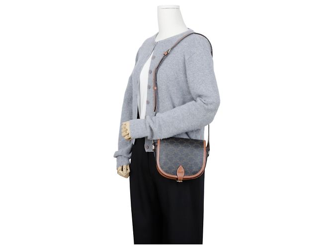 Céline Borsa Tripole Canvas Medium Polka Bag Tan - vista 15
