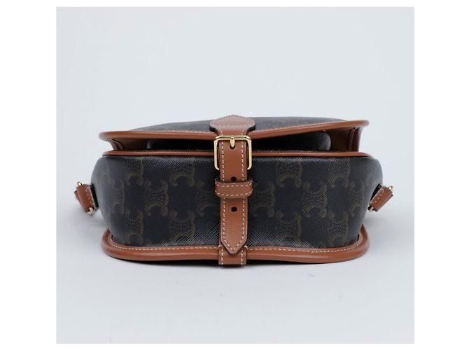 Céline Borsa Tripole Canvas Medium Polka Bag Tan - vista 6