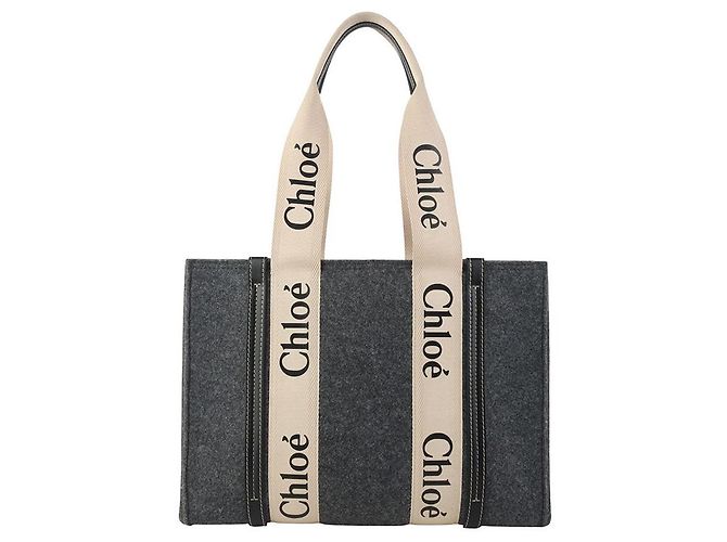 Chloé Borsa Woody Medium Cashmere Gray - vista 3