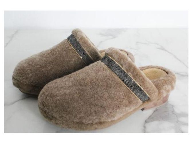 Zoccoli Brunello Cucinelli in shearling marroni - vista 2