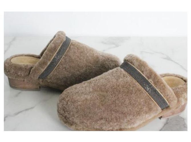 Zoccoli Brunello Cucinelli in shearling marroni - vista 3