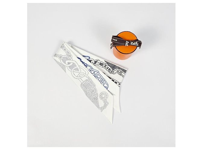 Pañuelo de seda Hermès Twilly marrón - vista 13