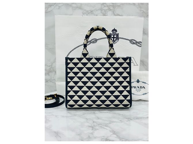 Prada Saco de ombro tote em jacquard Symbol - vista 7
