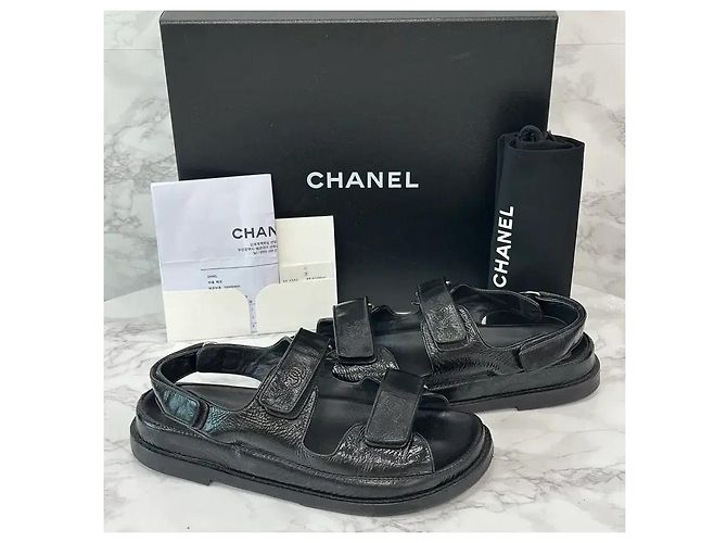 Chanel Sandali in pelle di agnello con logo CC e Velcro - vista 10