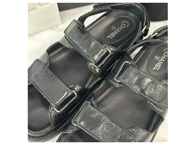 Chanel Sandali in pelle di agnello con logo CC e Velcro - vista 13