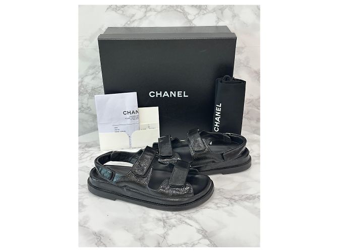 Chanel Sandali in pelle di agnello con logo CC e Velcro - vista 3