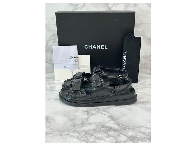 Chanel Sandali in pelle di agnello con logo CC e Velcro - vista 4