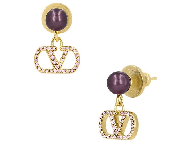 Valentino Orecchini a goccia Garavani Logo Crystal Pearl - vista 3