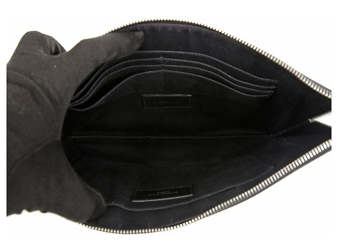 Autre Marque Clutch Porta Tablet in Pelle Monogram Nero Argento - vista 10