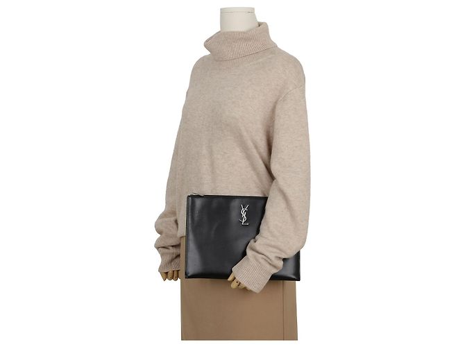 Autre Marque Clutch Porta Tablet in Pelle Monogram Nero Argento - vista 11