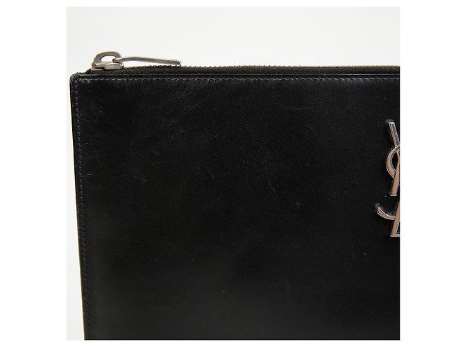 Autre Marque Clutch Porta Tablet in Pelle Monogram Nero Argento - vista 5