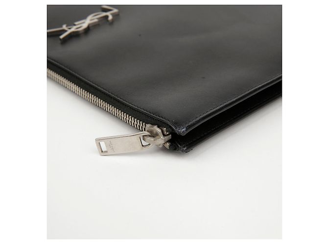 Autre Marque Clutch Porta Tablet in Pelle Monogram Nero Argento - vista 8